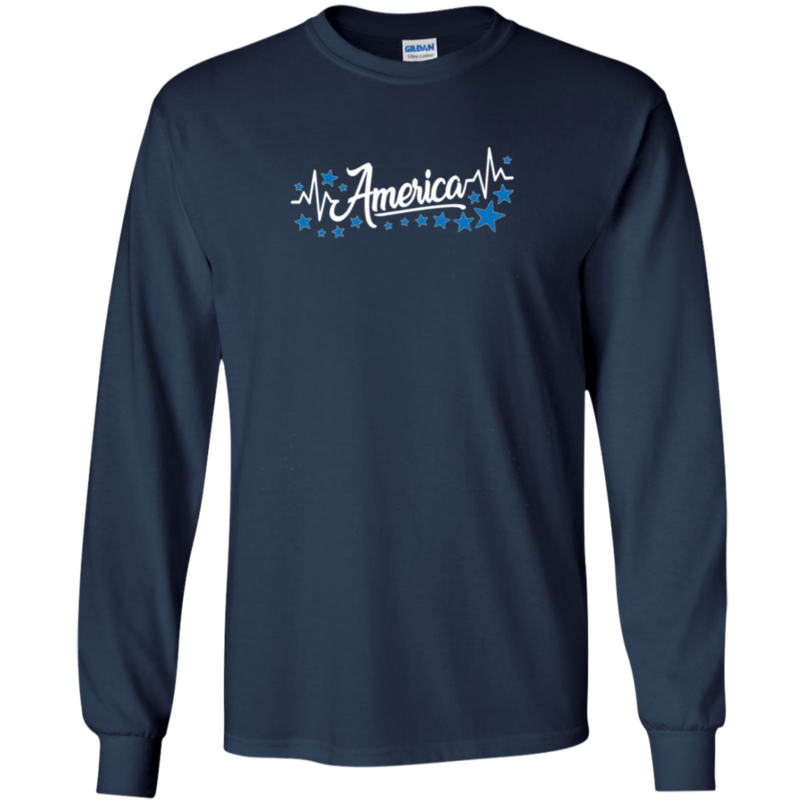 America Heartbeat Blue Long Sleeve Fourth July Outfit Stars
