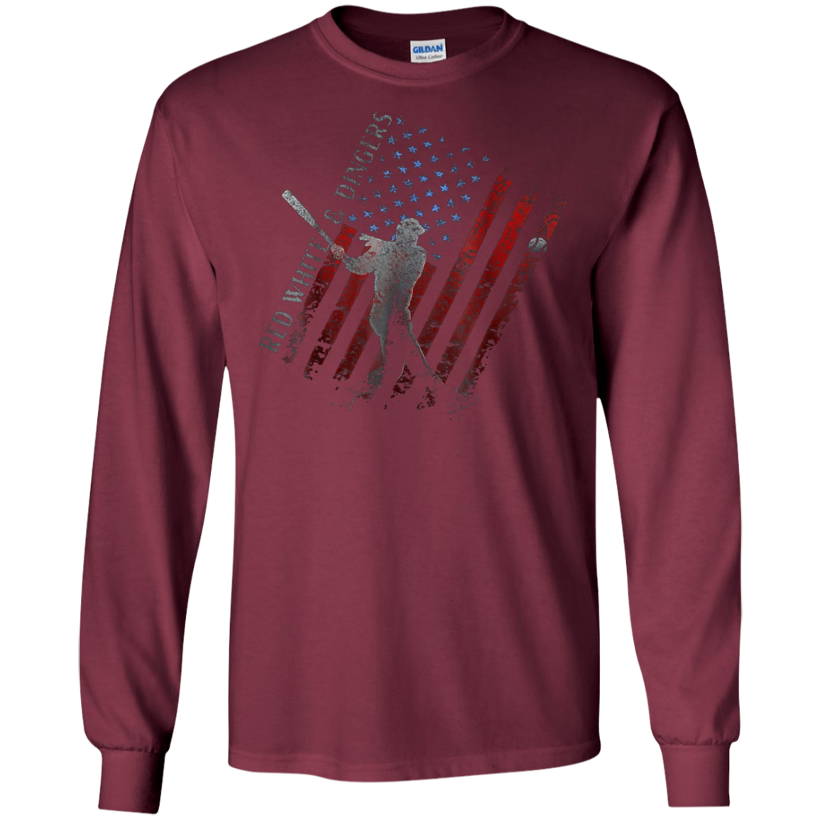 American Flag Red White and Dingers Vintage Baseball T-shirt