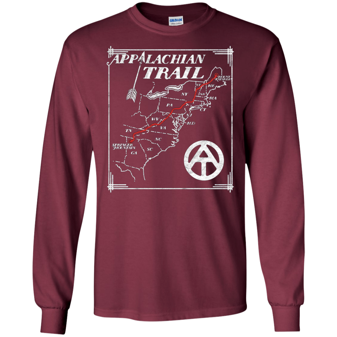 Appalachian Trail Map Retro Long Sleeve Tee Shirt
