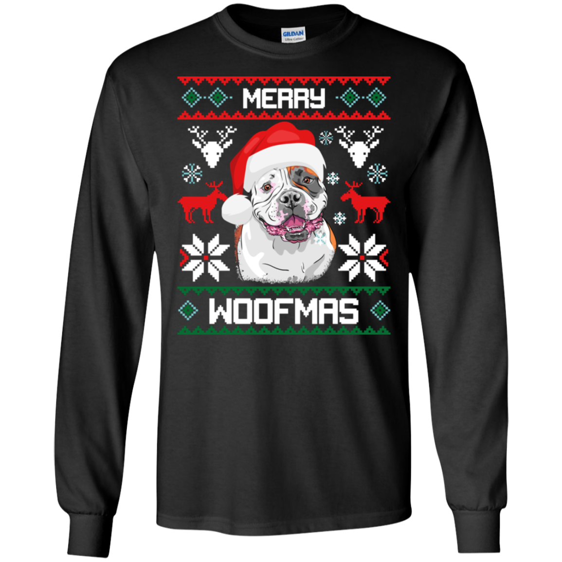 American Bulldog Merry Woofmas T-Shirt Christmas