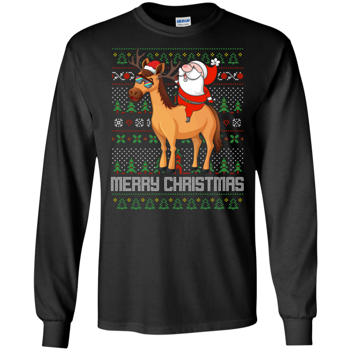 Santa Riding Horse Merry Xmas Gift Tshirt