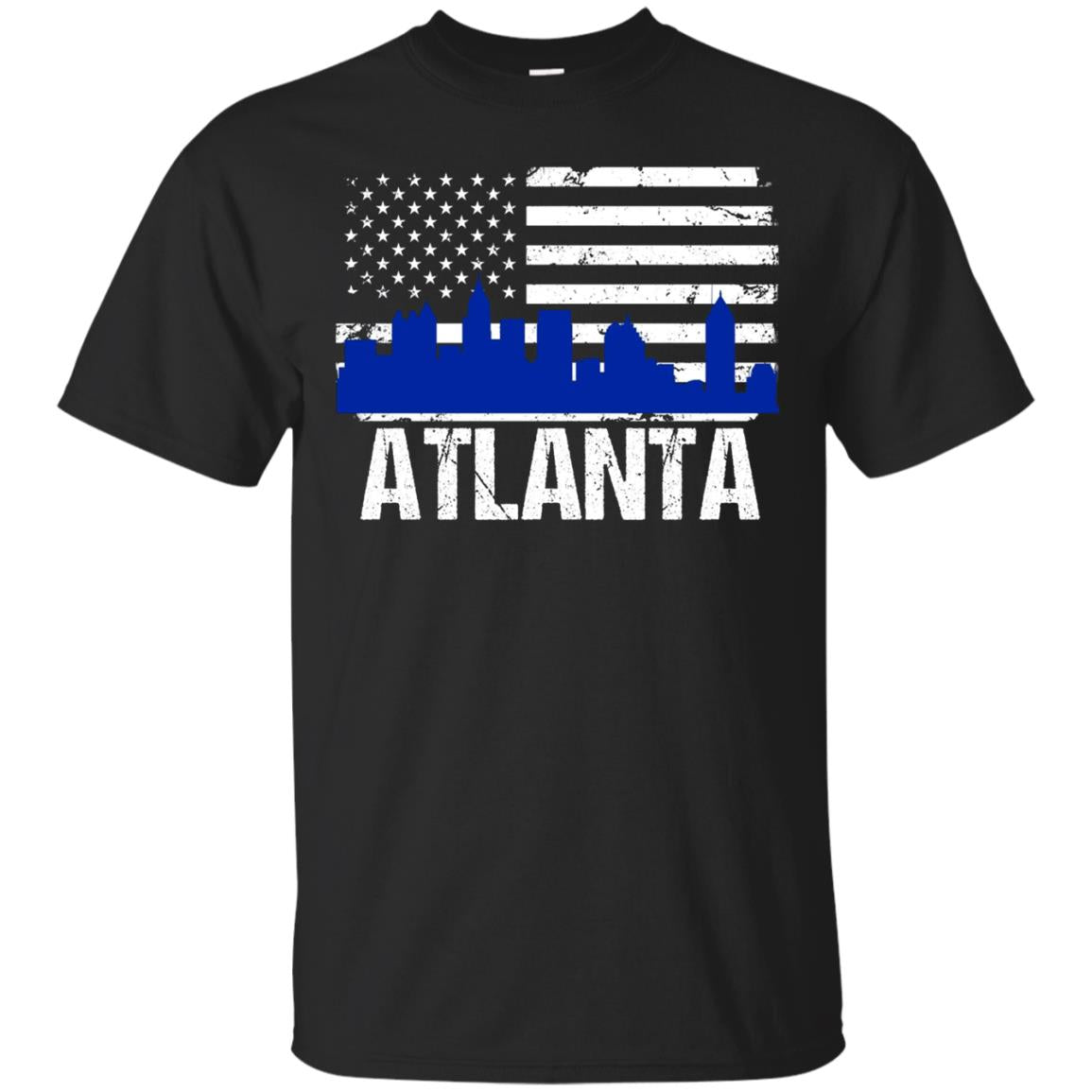 Atlanta Skyline Distressed American Flag Long Sleeve Shirt