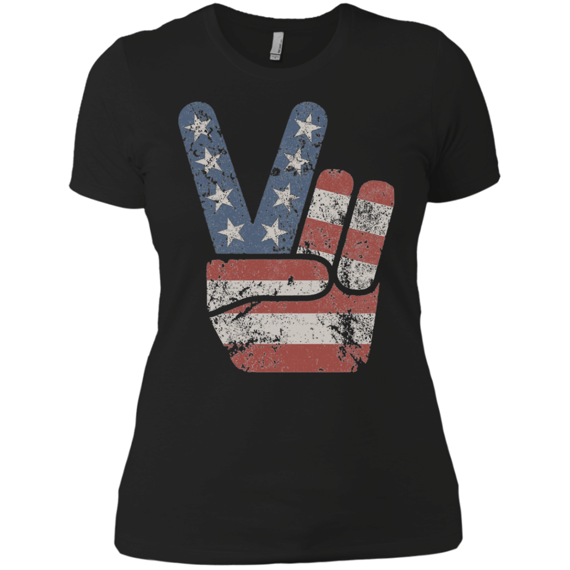 4th of July Vintage American Flag Big Peace Sign T-Shirt
