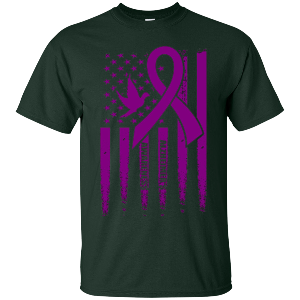Alzheimer's Awareness USA Flag, Purple Ribbon and Dove shirt