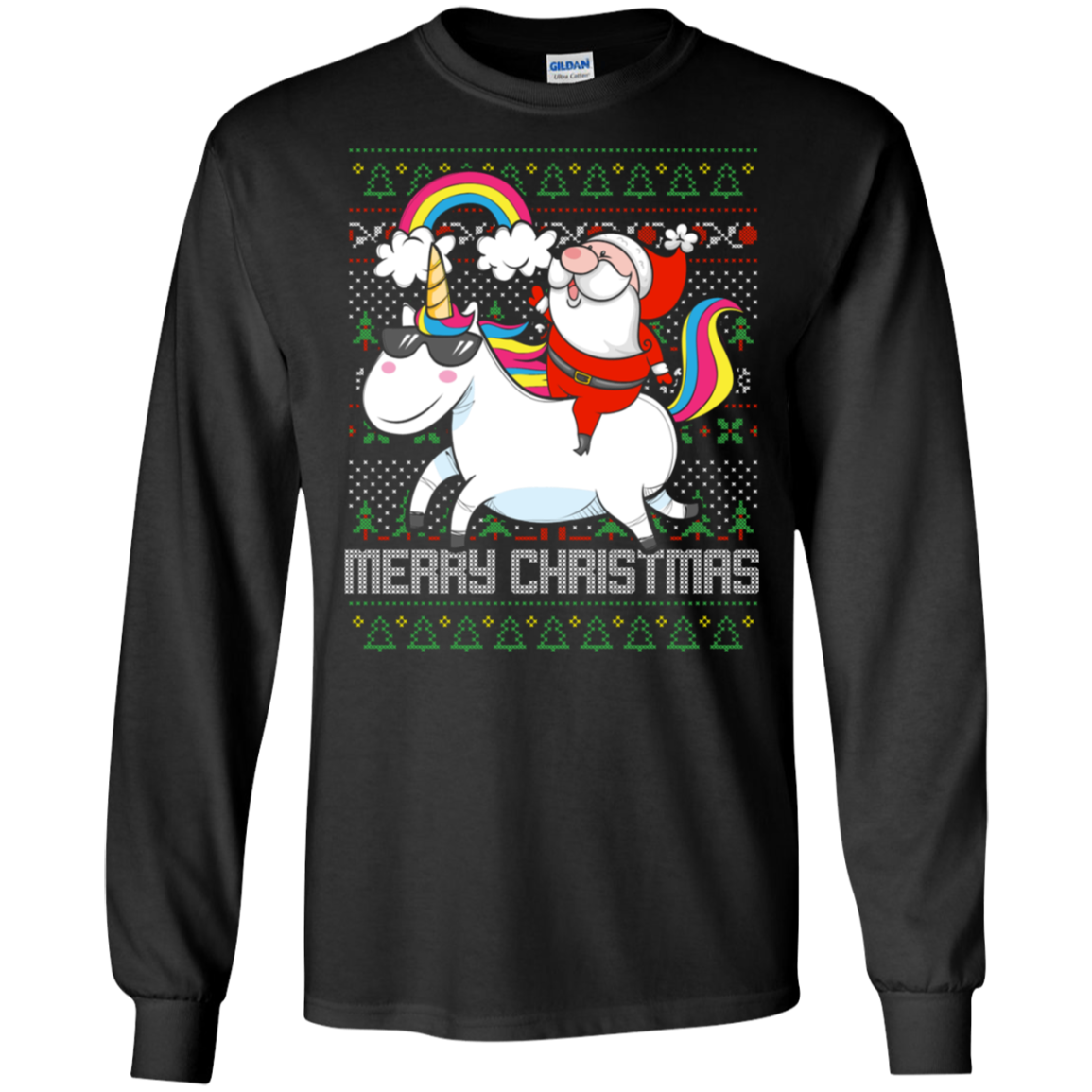 Santa Riding Unicorn Merry Xmas Gift Tshirt