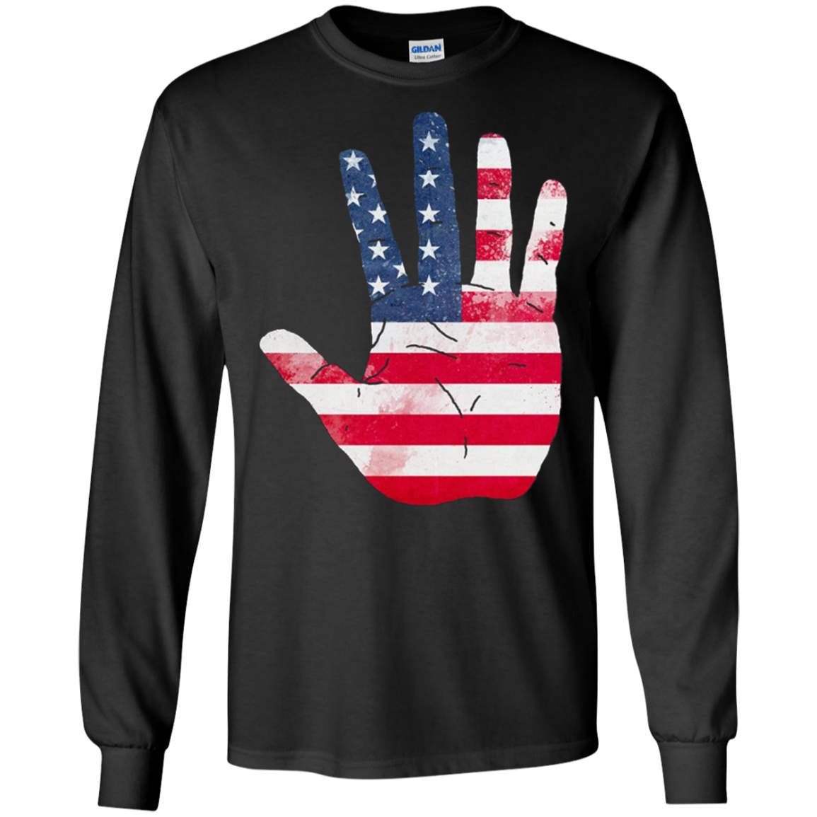 American Flag Waving Hand Hi Five Patriotic Gift Long Sleeve