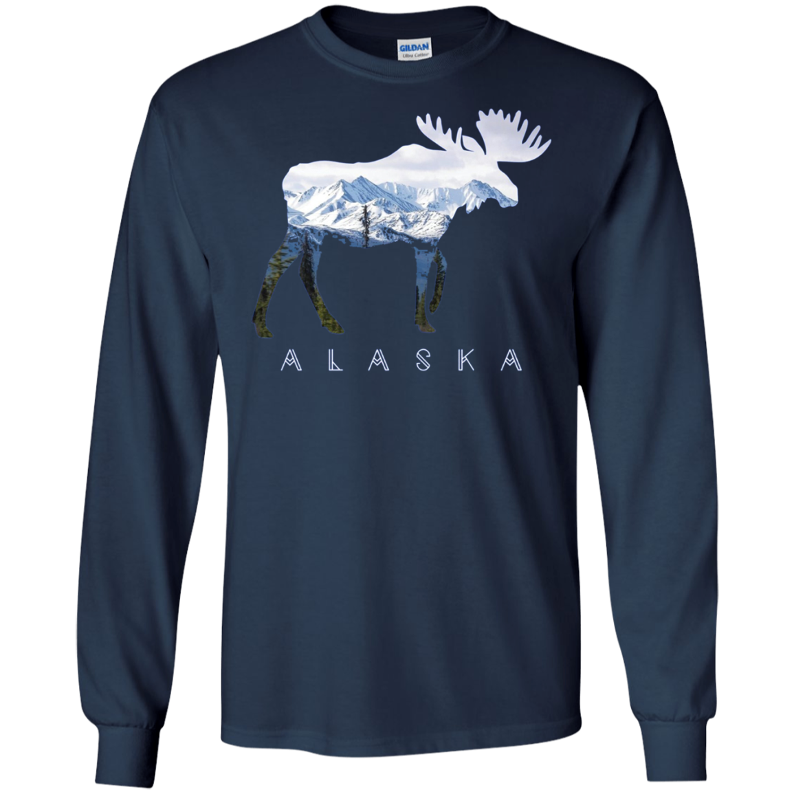 Alaska Day Moose Snowy Mountain Long Sleeve Shirt