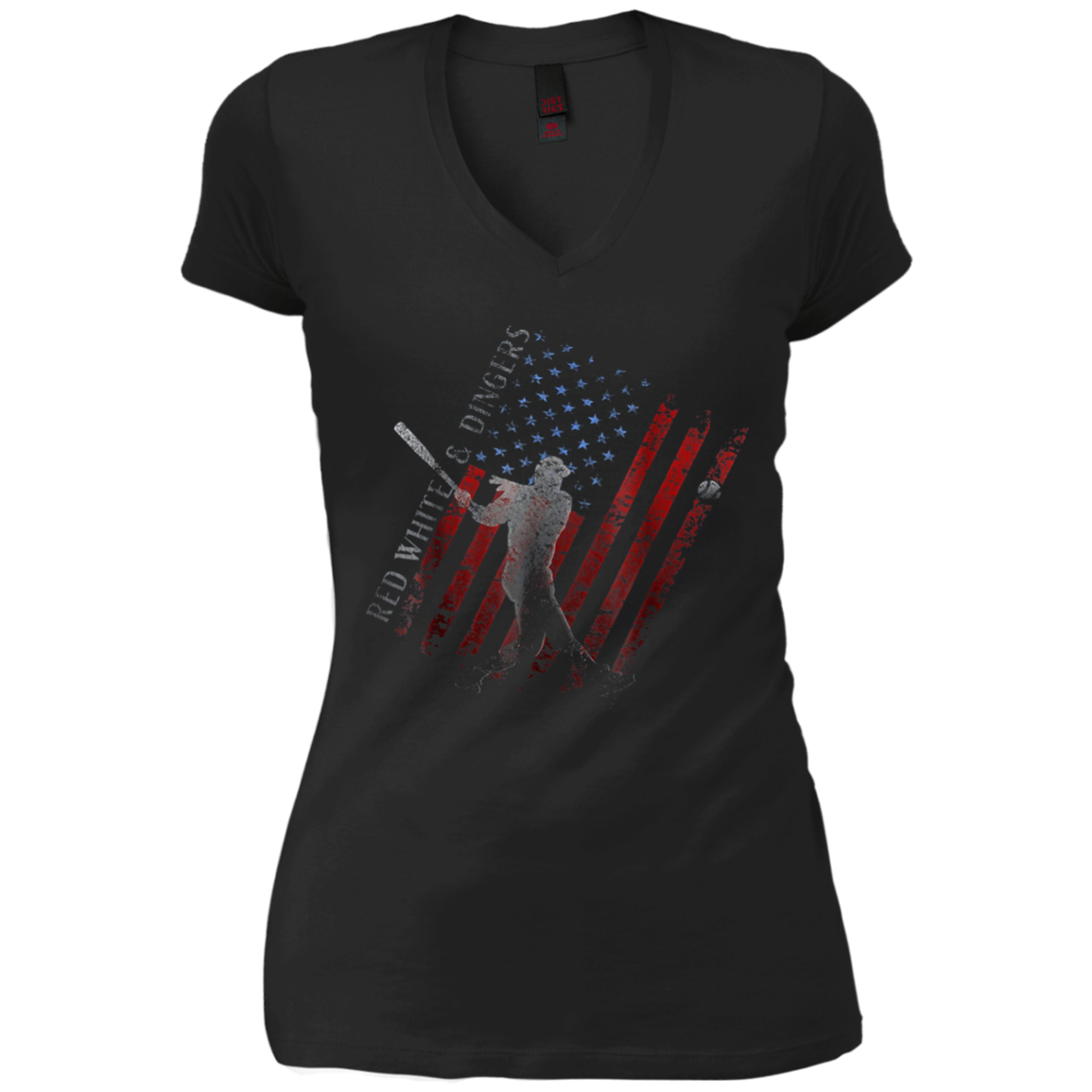 American Flag Red White and Dingers Vintage Baseball T-shirt
