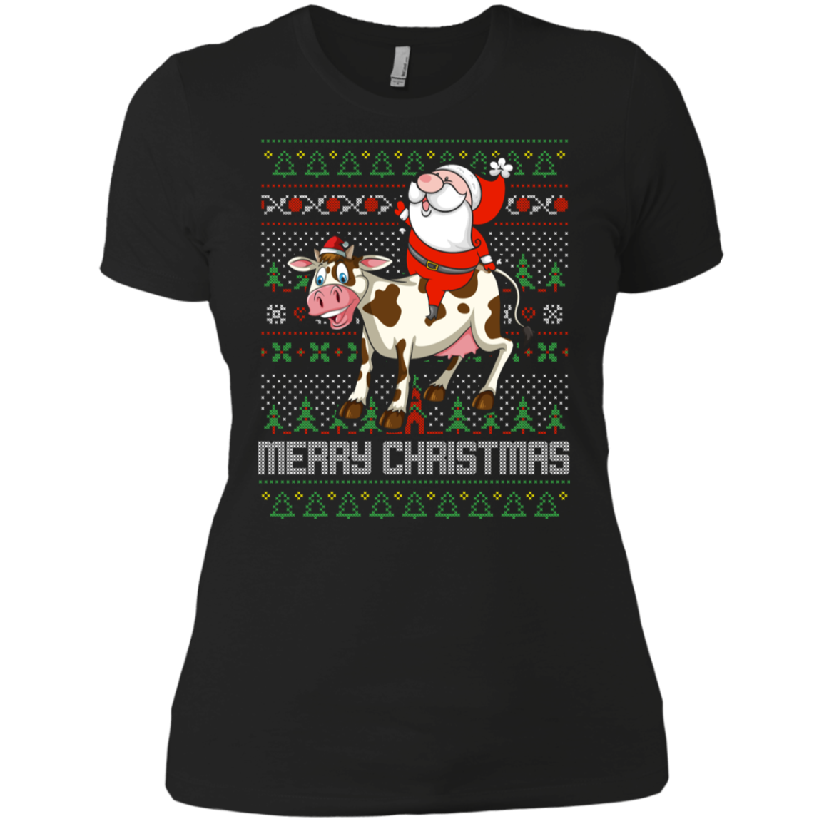 Santa Riding Cow Merry Xmas Farming Gift Tshirt