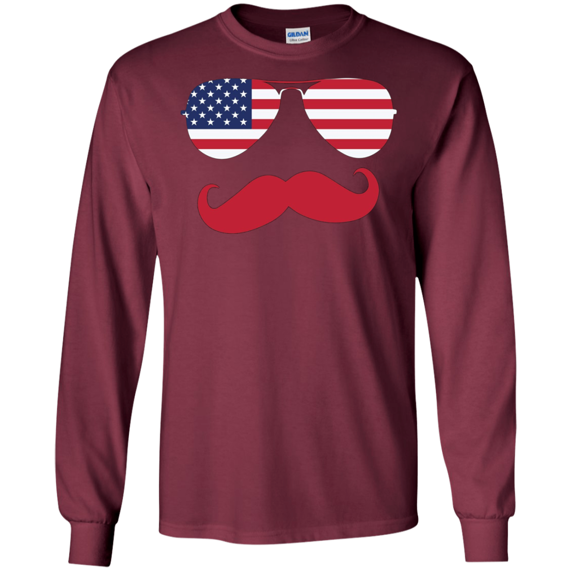 American USA Flag Aviator Sunglasses Mustache Merica T Shirt