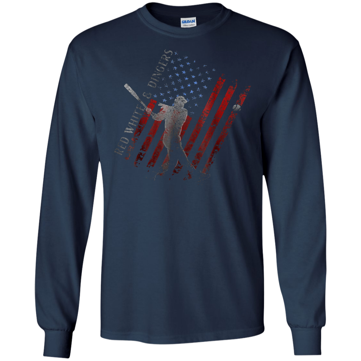 American Flag Red White and Dingers Vintage Baseball T-shirt