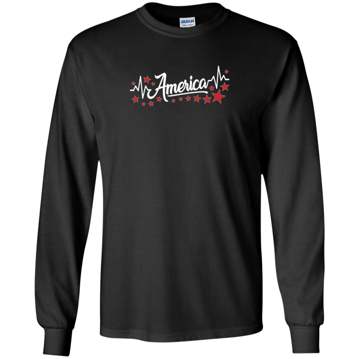 America Heartbeat Red Long Sleeve Fourth July Outfit Stars