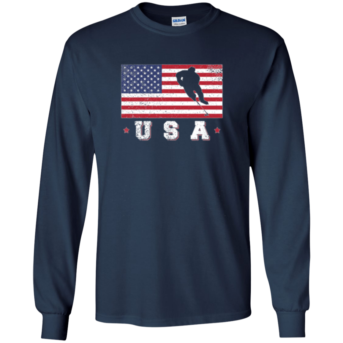 American USA Flag Ice Hockey T-Shirt Patriotic Sports Gift