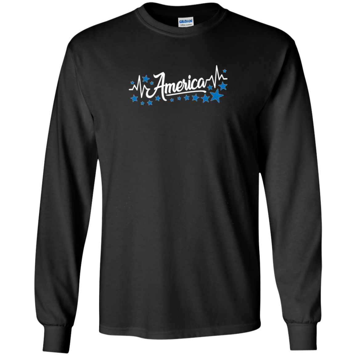 America Heartbeat Blue Long Sleeve Fourth July Outfit Stars