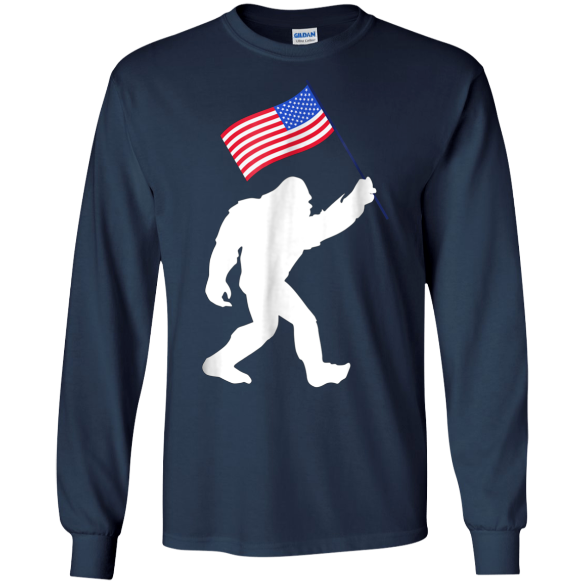 Bigfoot With American Flag Funny 4th Of July T-Shirt