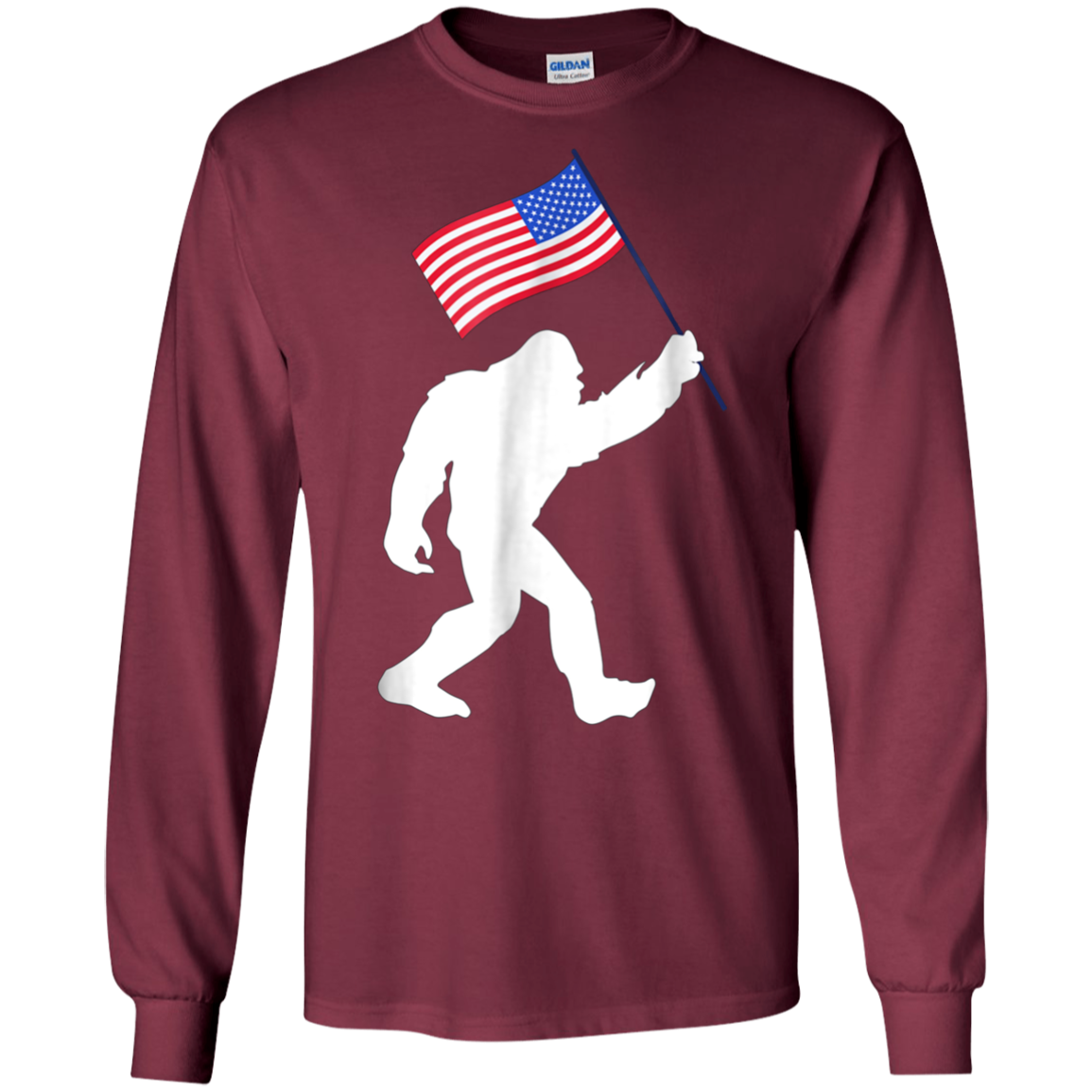 Bigfoot With American Flag Funny 4th Of July T-Shirt