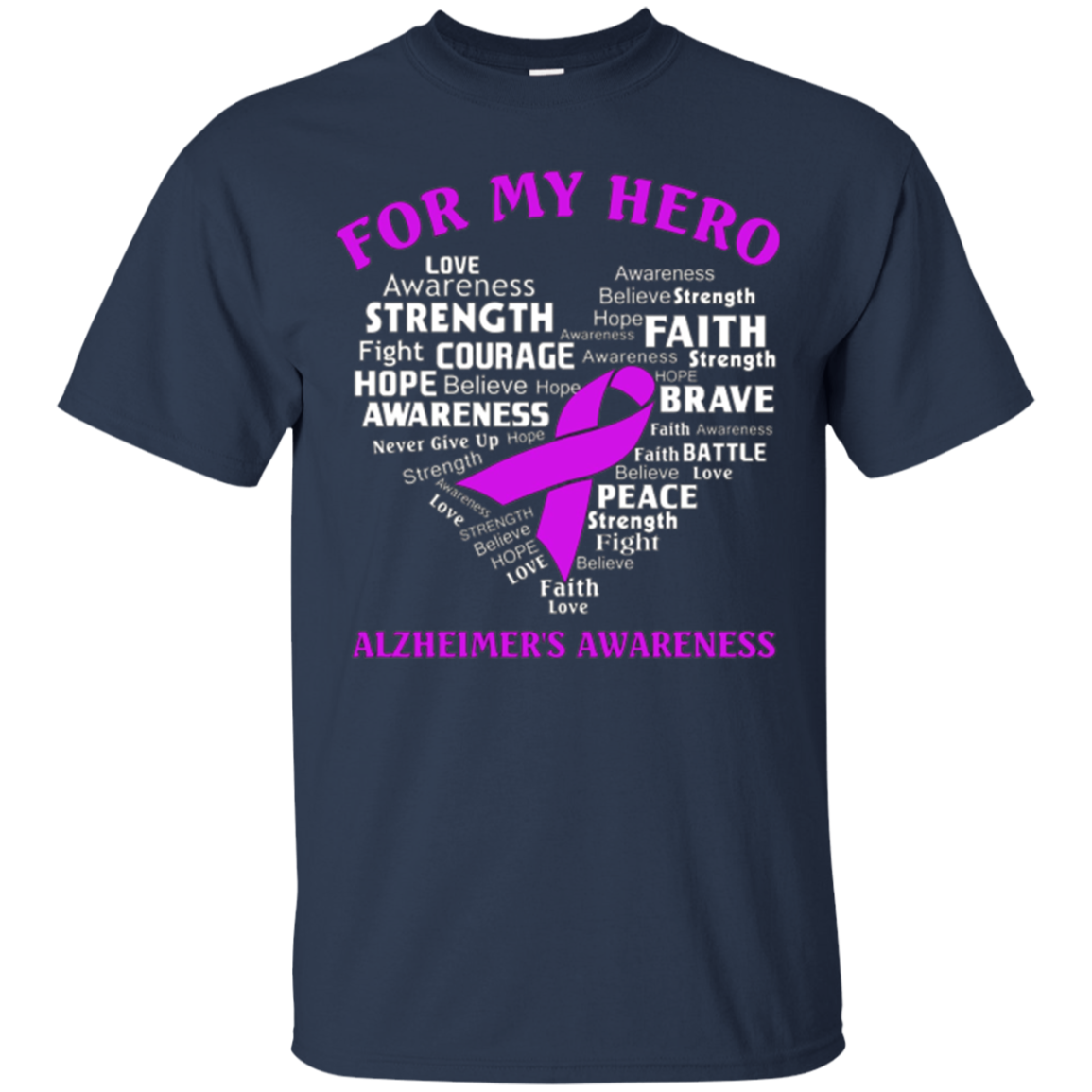 Alzheimer's Awareness Shirt For My Hero Ribbon Heart Tee