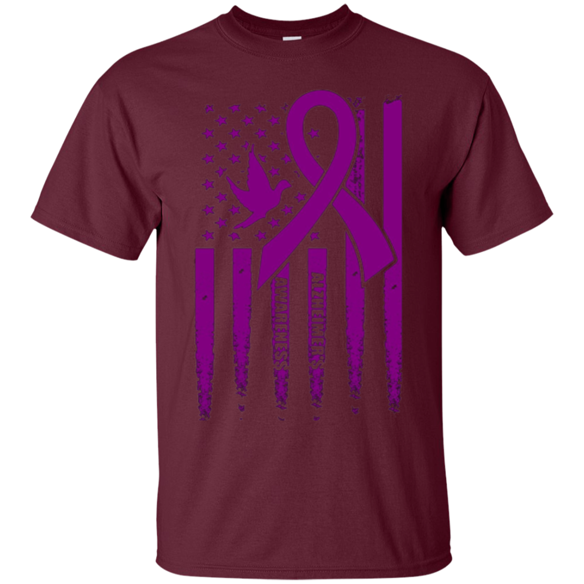 Alzheimer's Awareness USA Flag, Purple Ribbon and Dove shirt