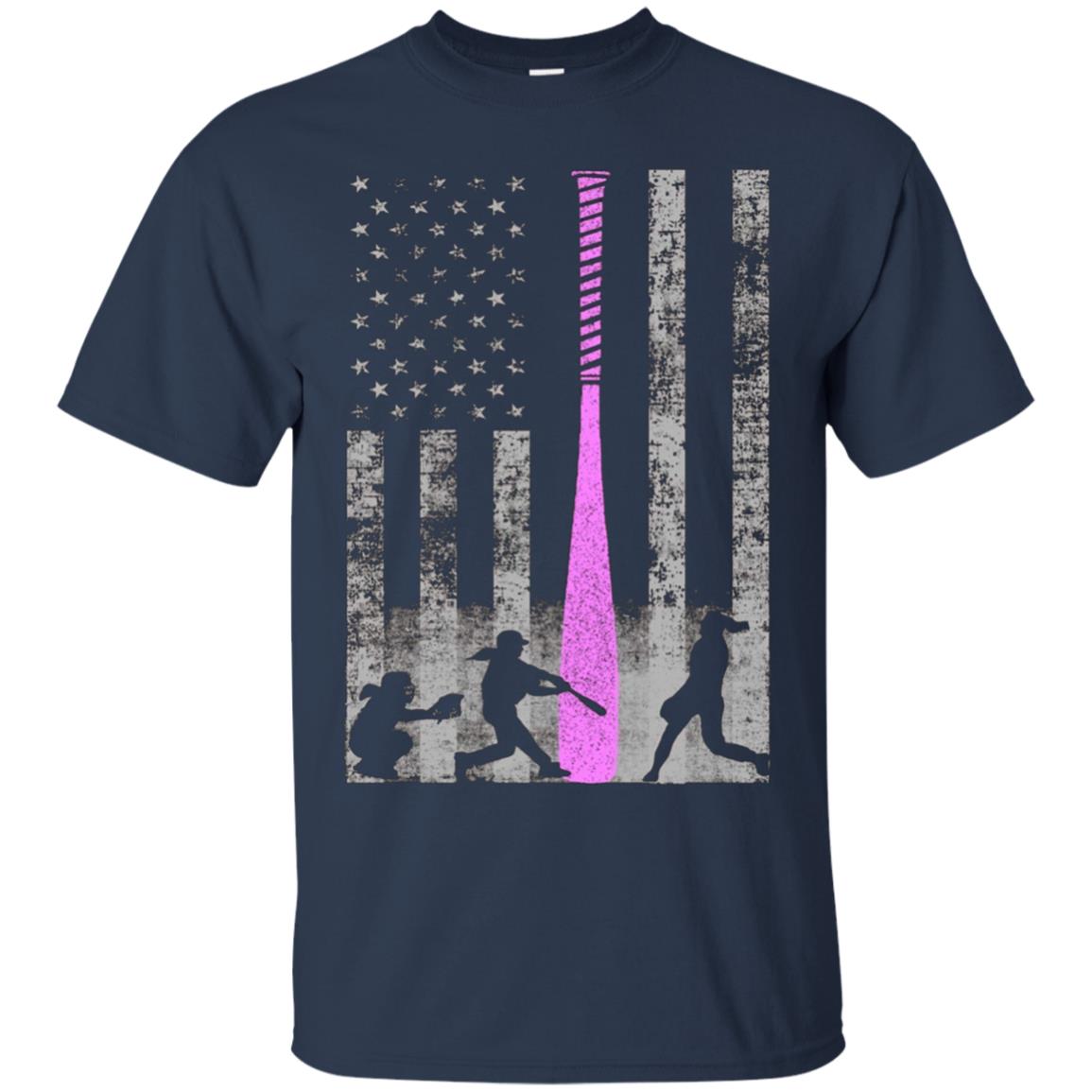 American Softball Flag T-Shirt - Players and Pink Bat