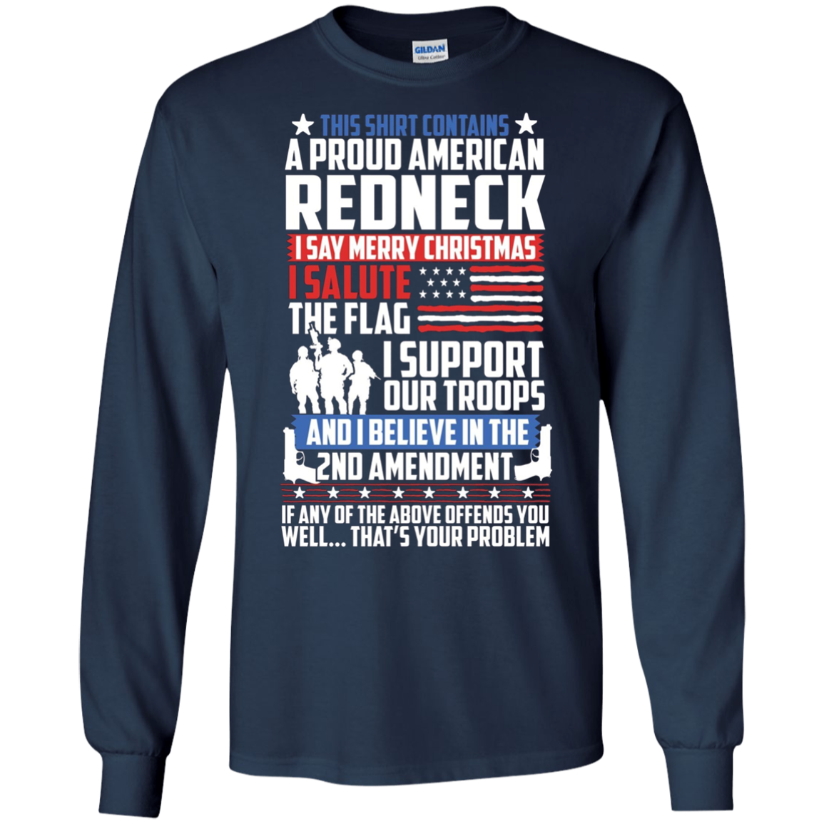 A Proud American Redneck Support Guns Troops Flag T Shirt