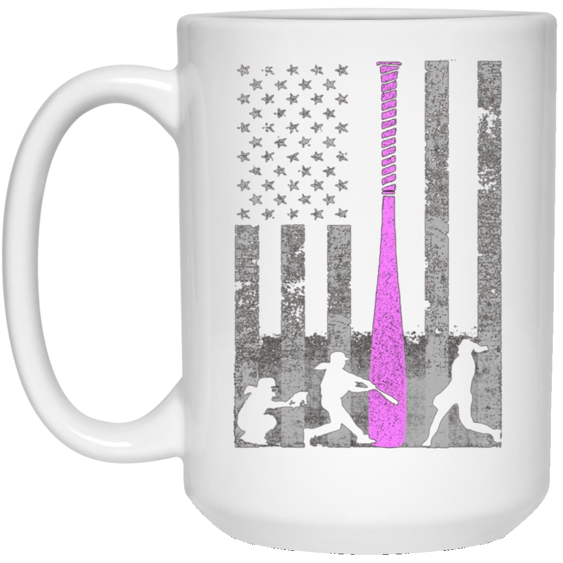 American Softball Flag T-Shirt - Players and Pink Bat