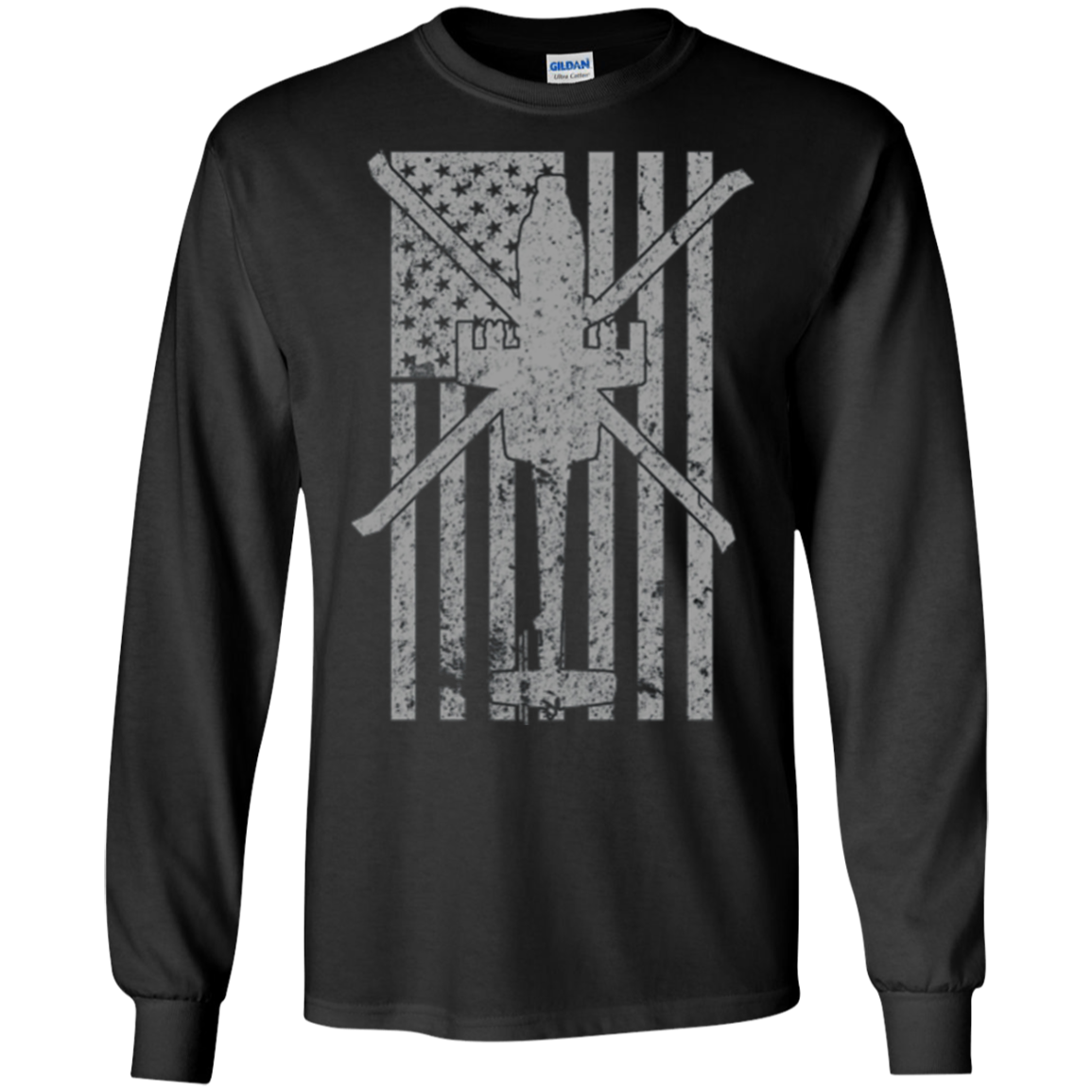 AH-64 Apache Gunship Military Helicopter Vintage Flag Tee