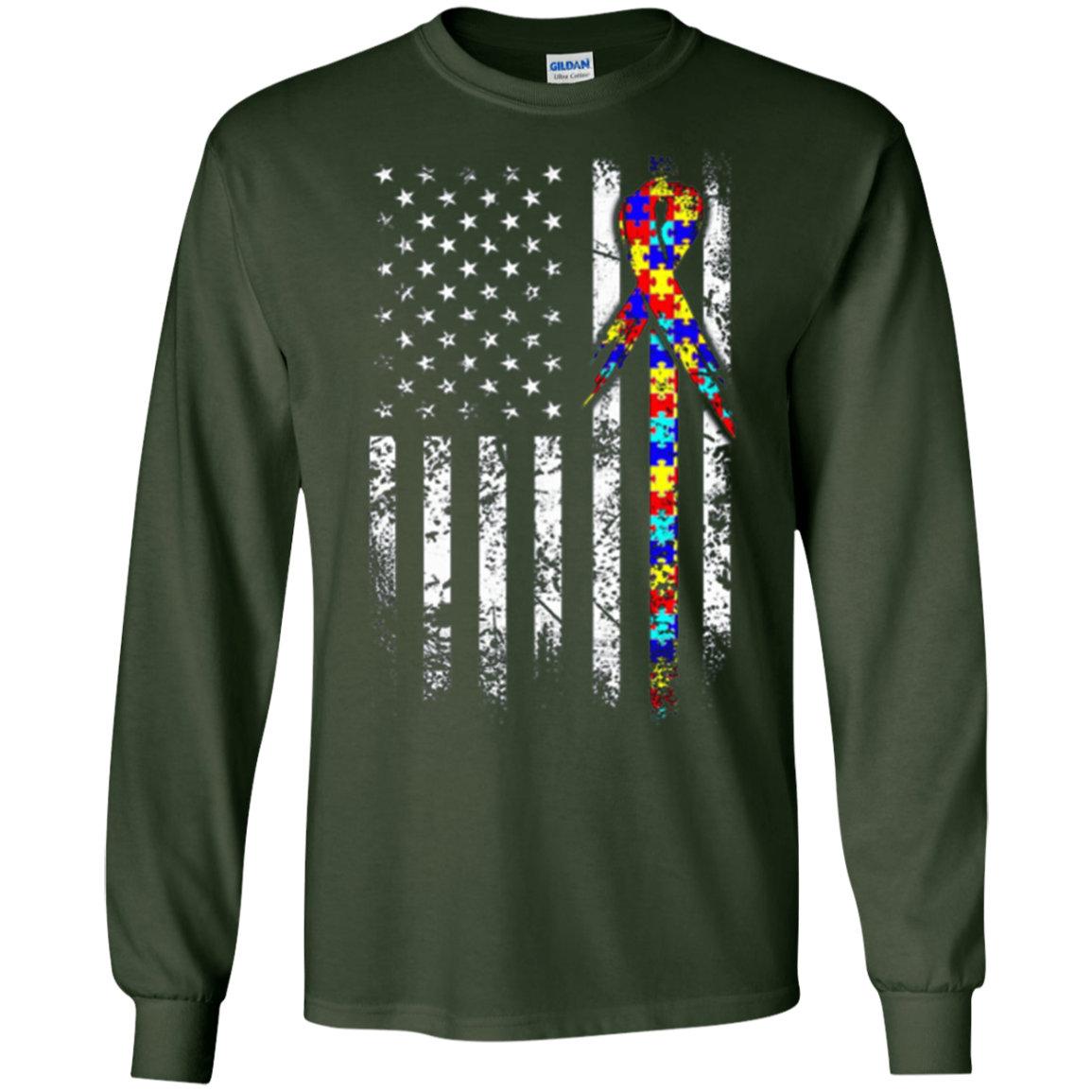 Autism Awareness T-Shirt American Flag Distressed Tee