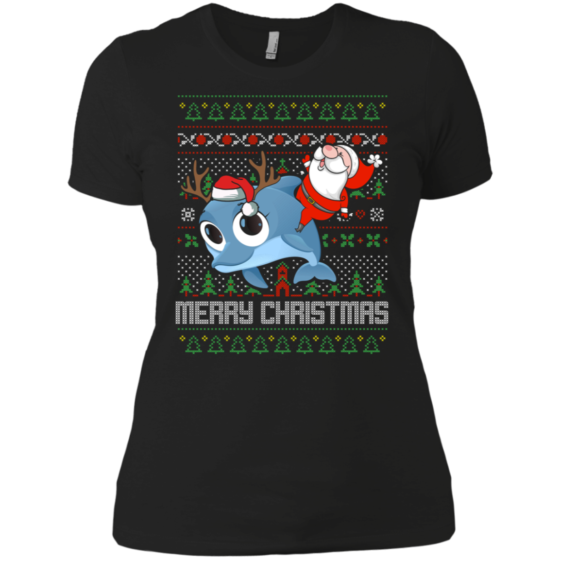 Santa Riding Dolphin Merry Xmas Gift Tshirt