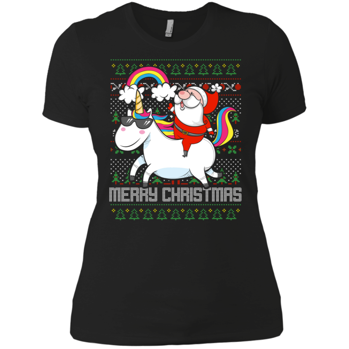 Santa Riding Unicorn Merry Xmas Gift Tshirt
