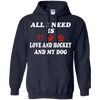 Image of all i need is love and hockey and my dog t-shirt