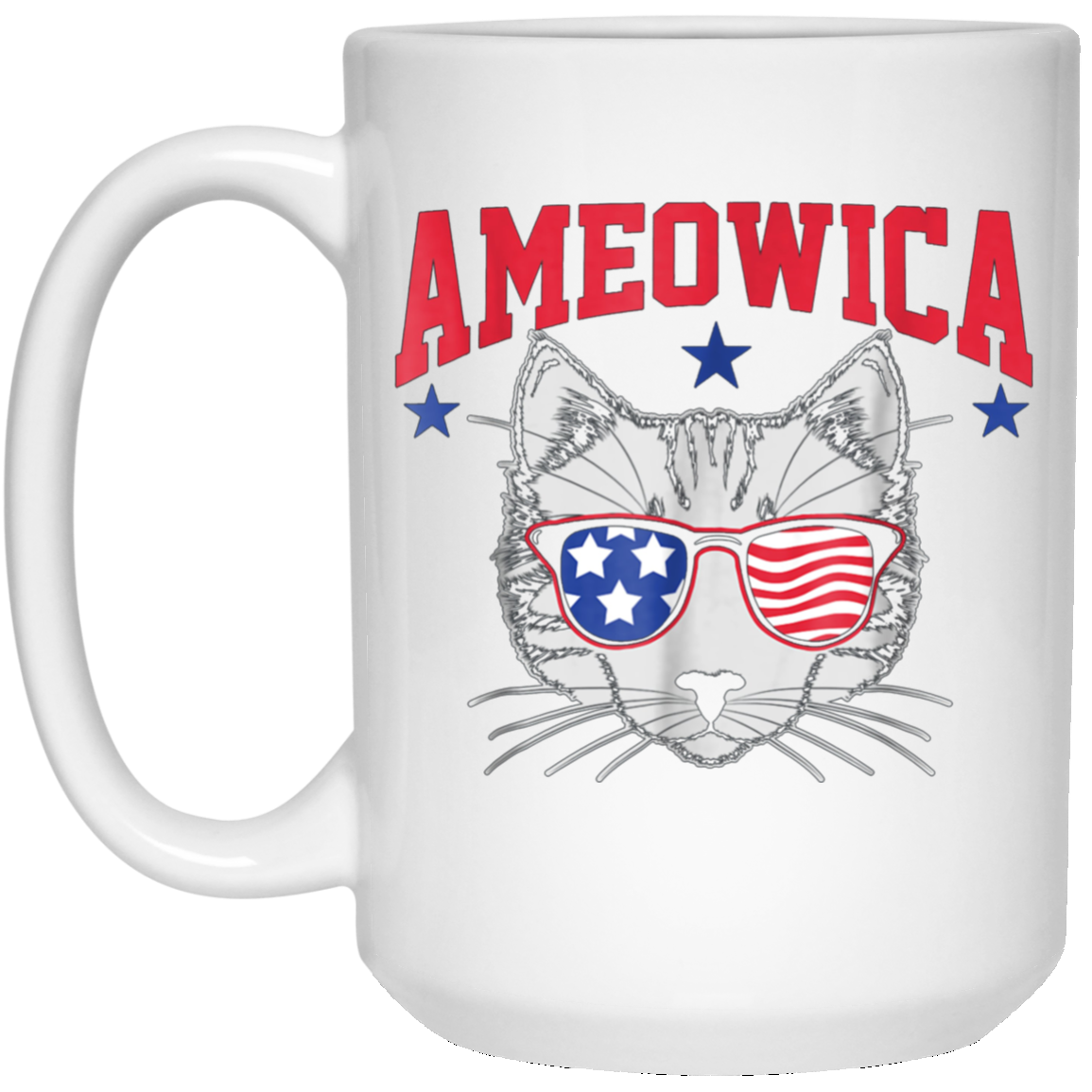 Ameowica Cat With Flag Sunglasses Funny 4th Of July T-Shirt