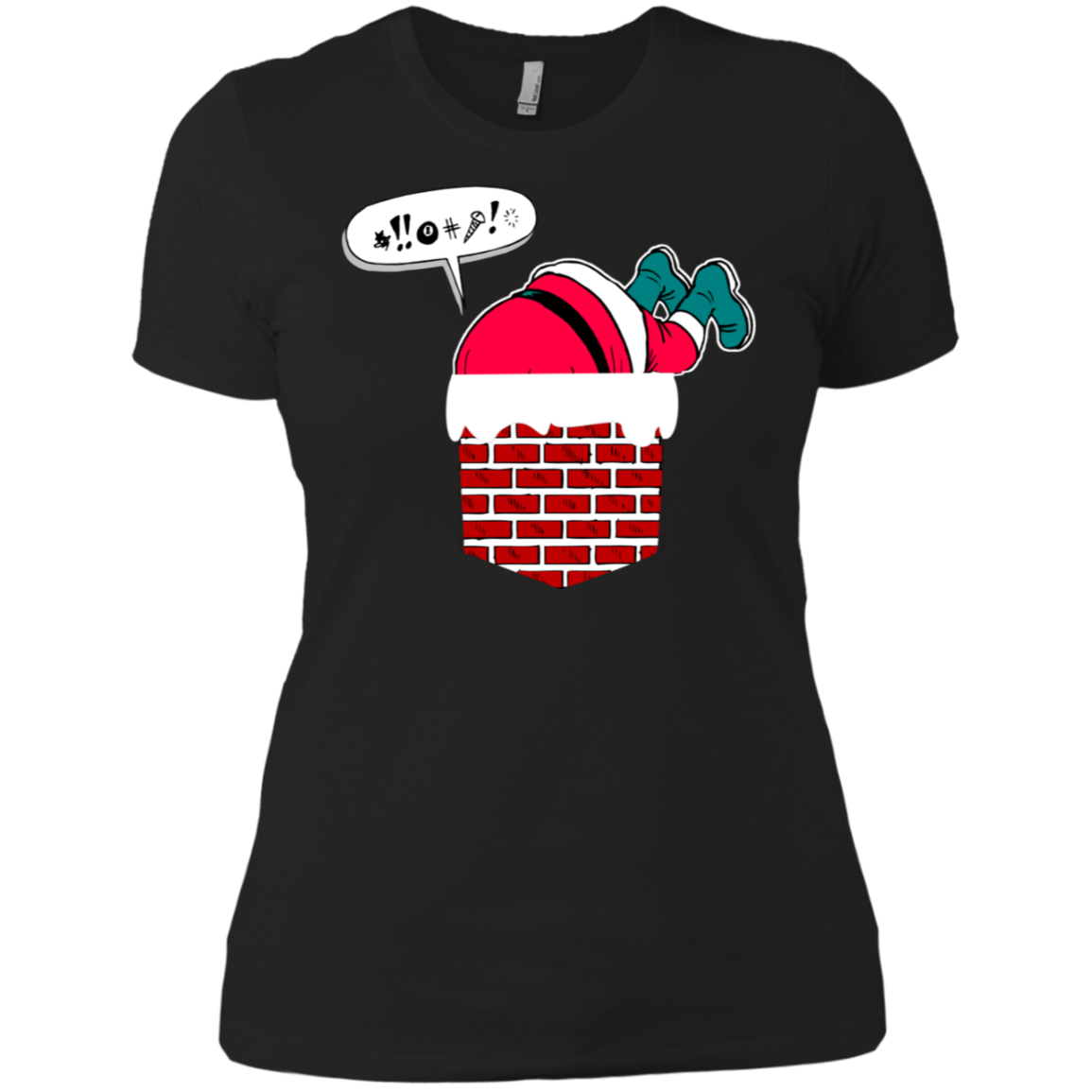 Santa Stuck In Chimney T Shirt Funny Christmas Pocket Gift