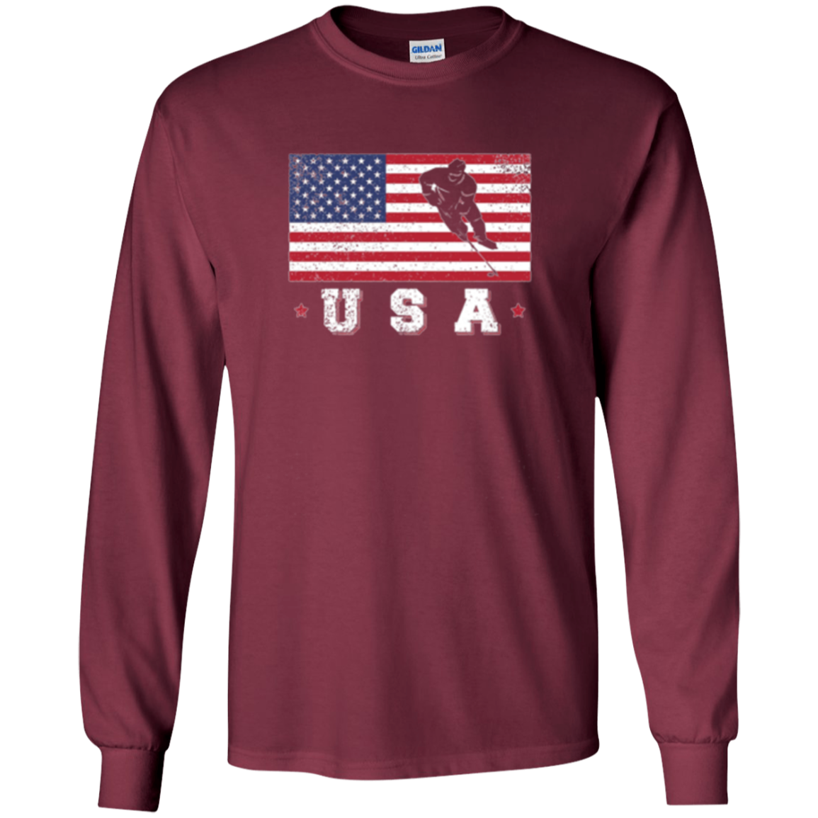 American USA Flag Ice Hockey T-Shirt Patriotic Sports Gift