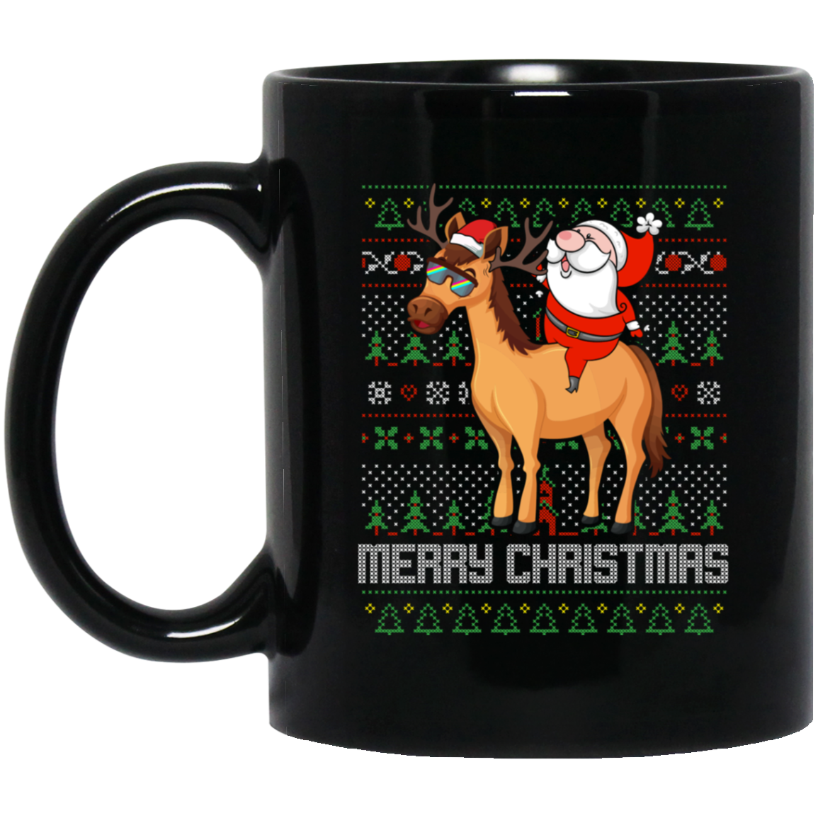 Santa Riding Horse Merry Xmas Gift Tshirt