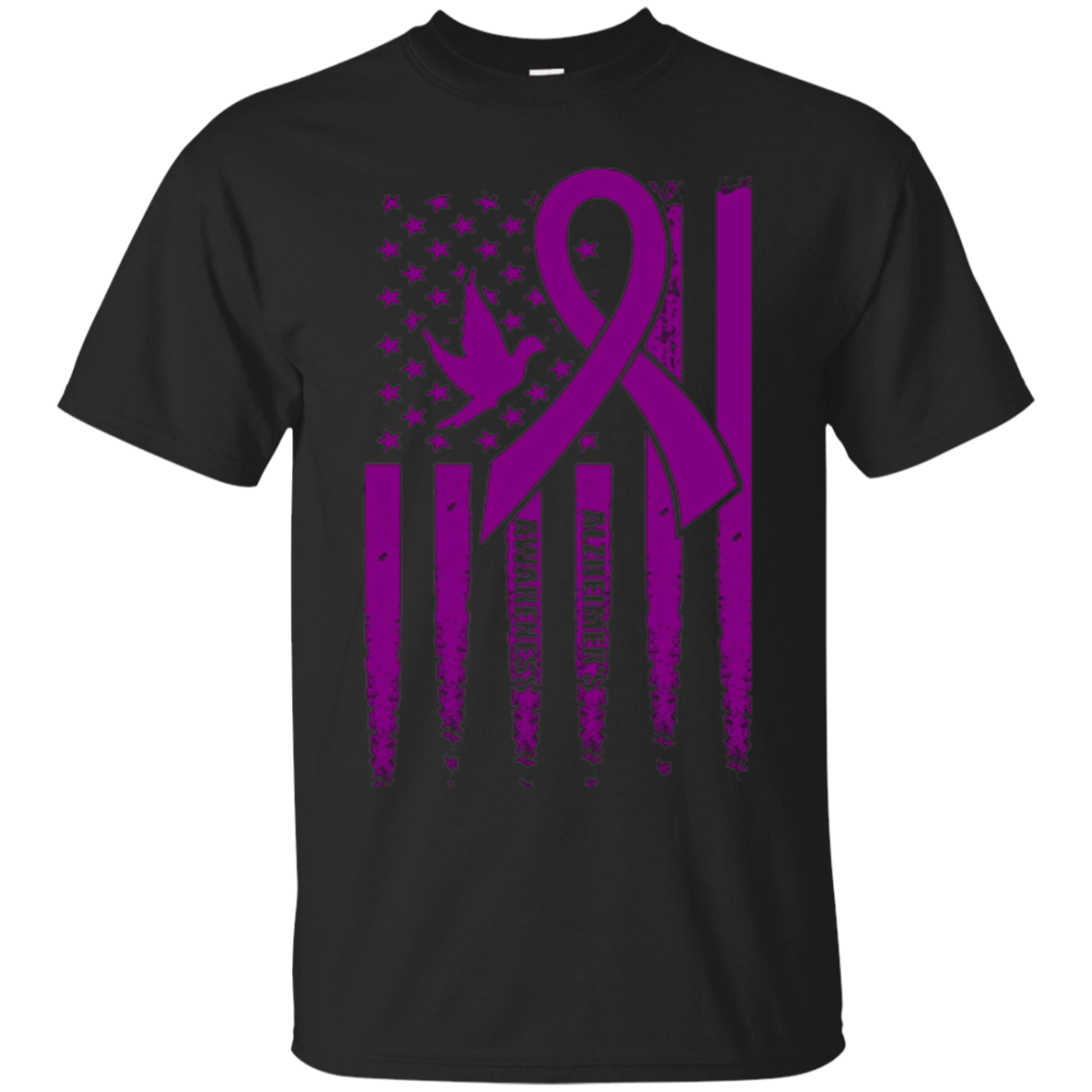 Alzheimer's Awareness USA Flag, Purple Ribbon and Dove shirt