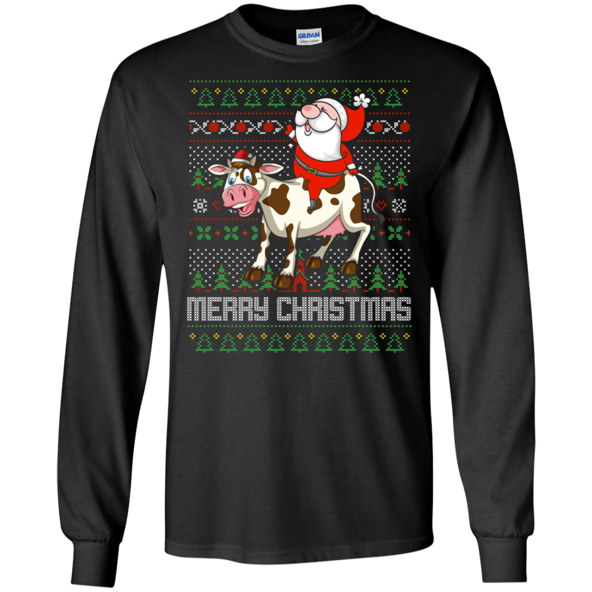 Santa Riding Cow Merry Xmas Farming Gift Tshirt