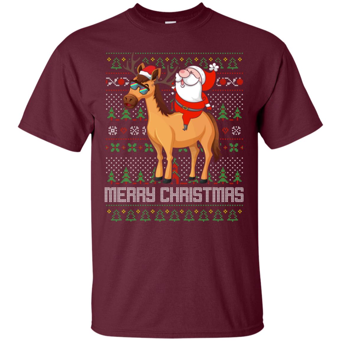 Santa Riding Horse Merry Xmas Gift Tshirt