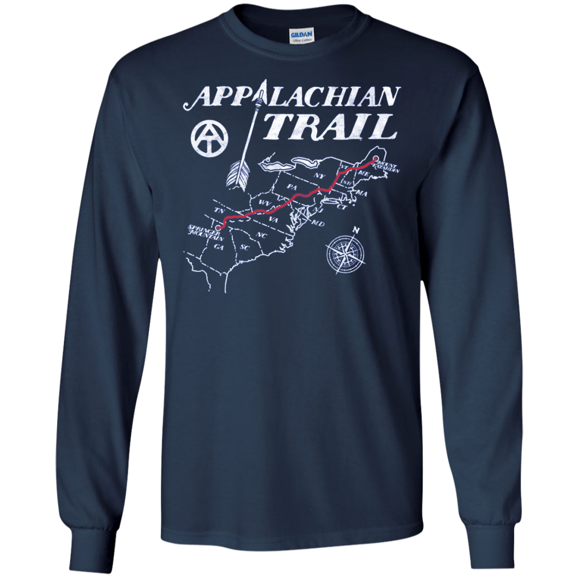 Appalachian Trail Map Retro Hiking Long Sleeve Tee Shirt