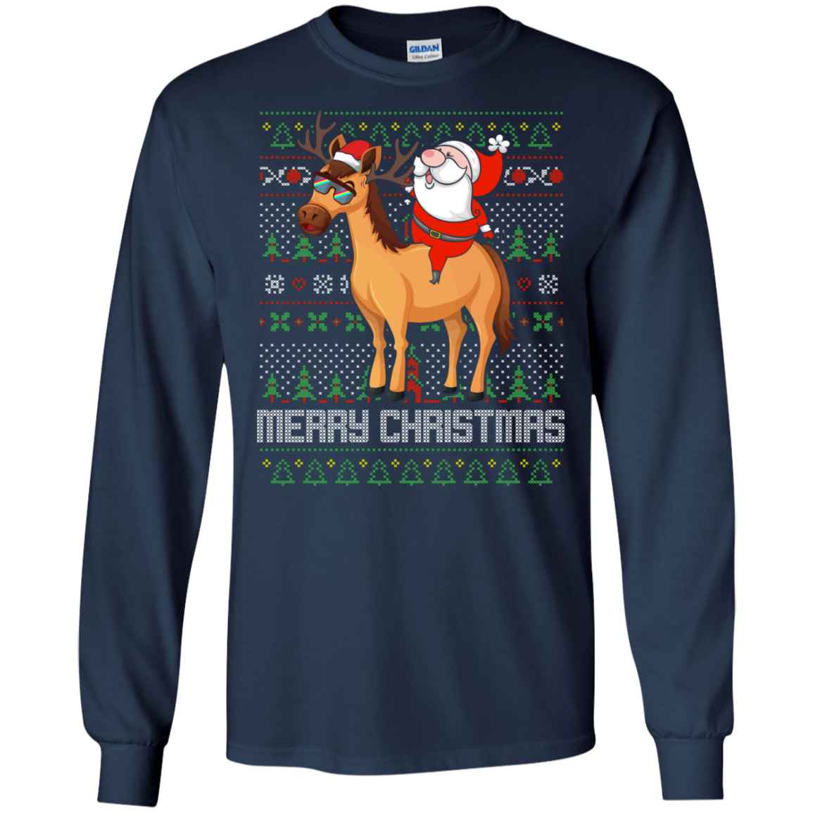 Santa Riding Horse Merry Xmas Gift Tshirt