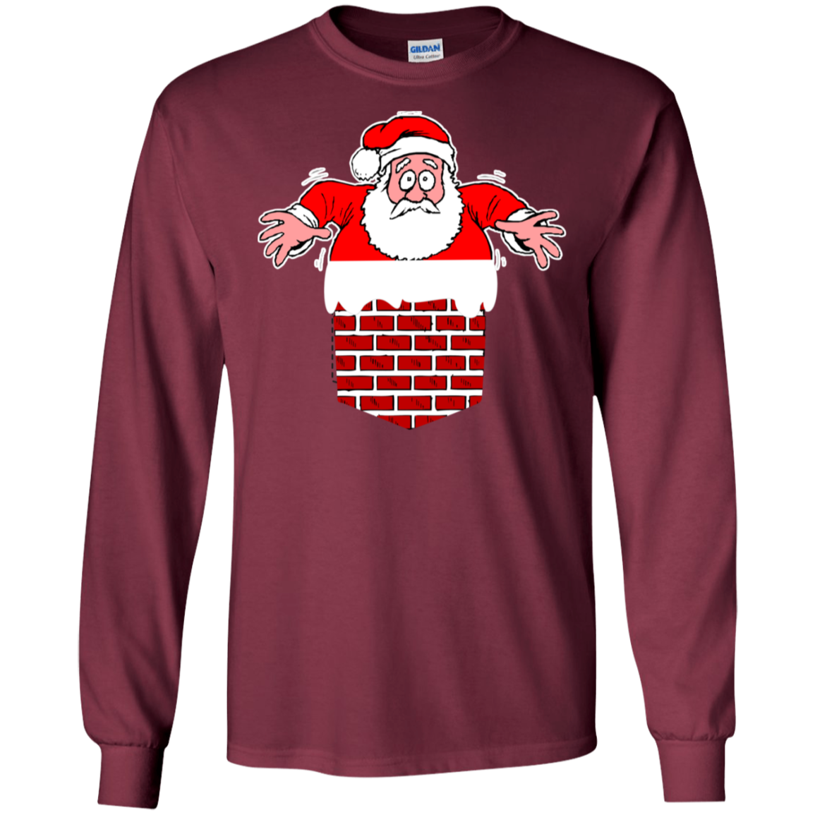 Santa Stuck In Chimney Christmas Pocket T Shirt Gift