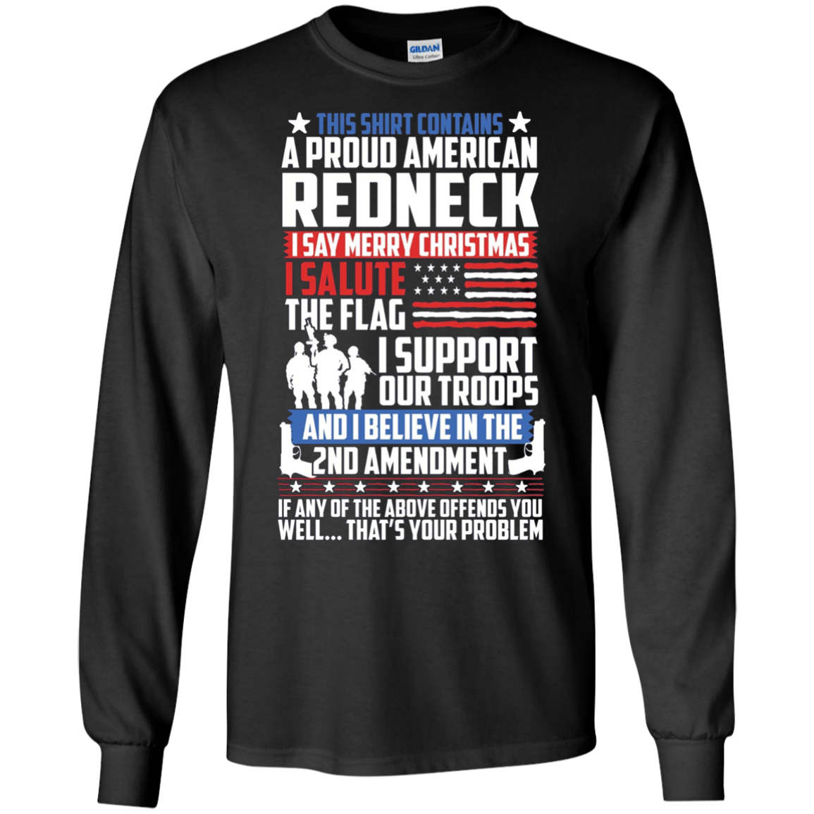 A Proud American Redneck Support Guns Troops Flag T Shirt