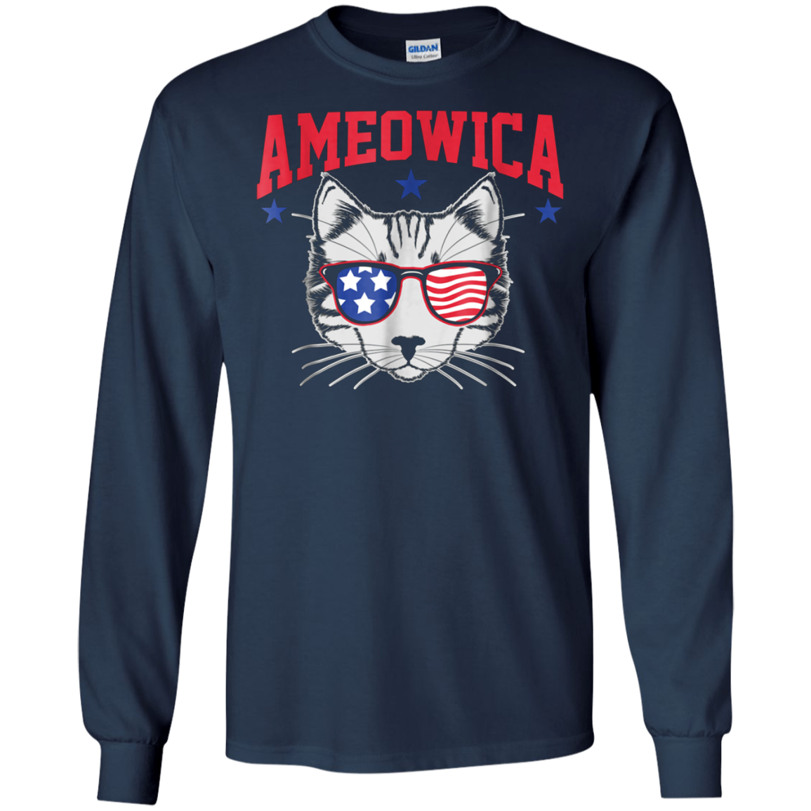 Ameowica Cat With Flag Sunglasses Funny 4th Of July T-Shirt