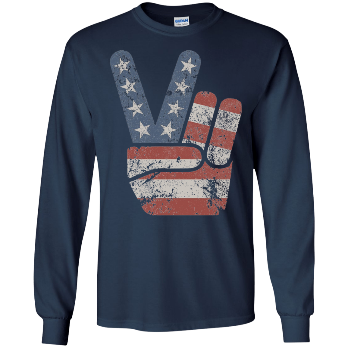 4th of July Vintage American Flag Big Peace Sign T-Shirt