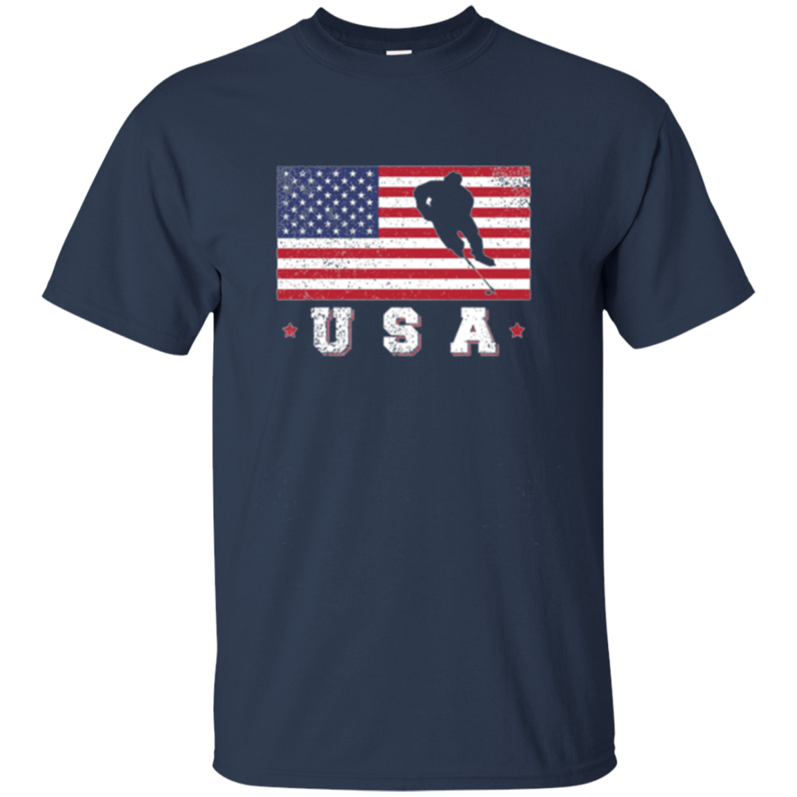 American USA Flag Ice Hockey T-Shirt Patriotic Sports Gift