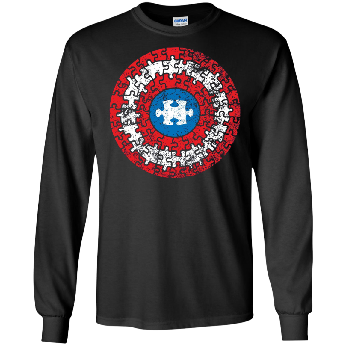 Autism Awareness Shirts Captain Autism Puzzle Shield T-Shirt