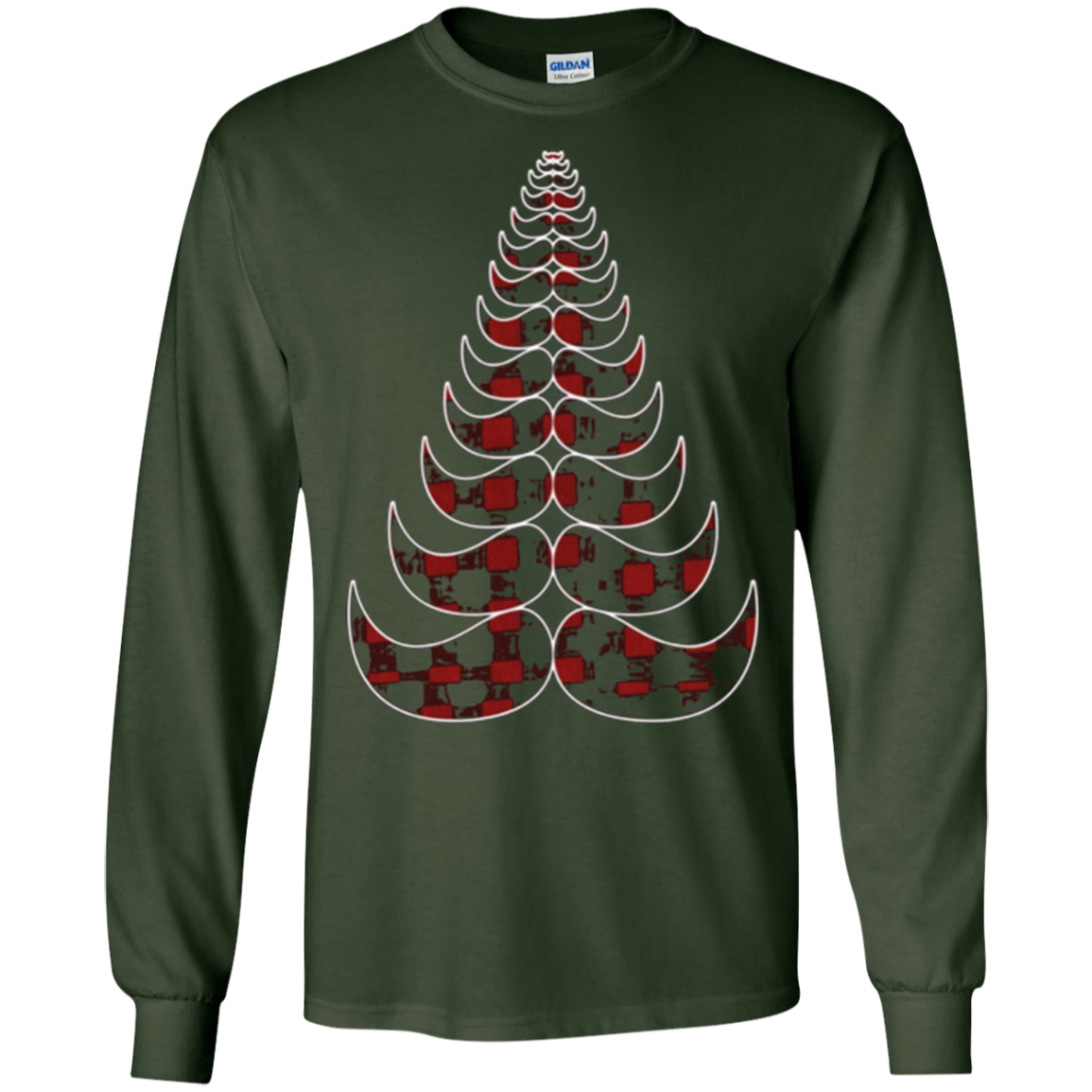 Christmas Tree Hipster Red Plaid Mustache T-Shirt