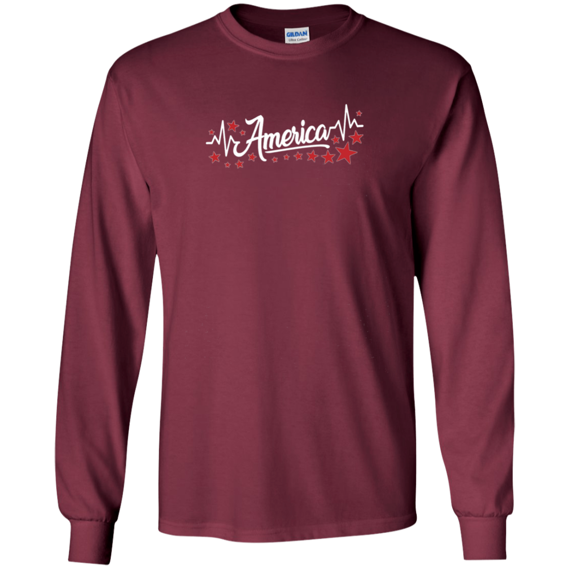 America Heartbeat Red Long Sleeve Fourth July Outfit Stars