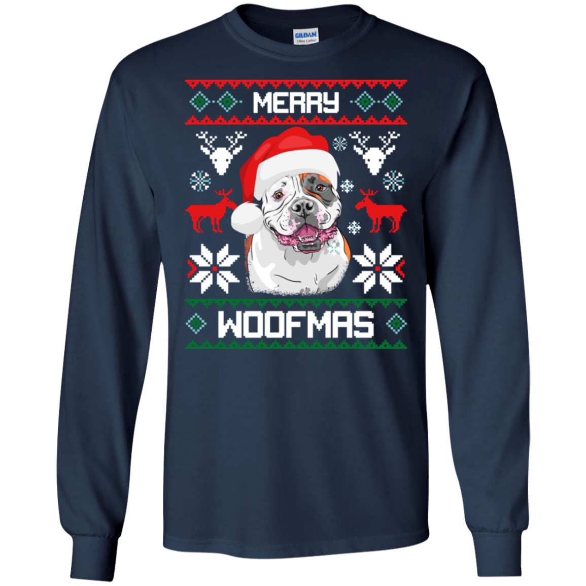 American Bulldog Merry Woofmas T-Shirt Christmas
