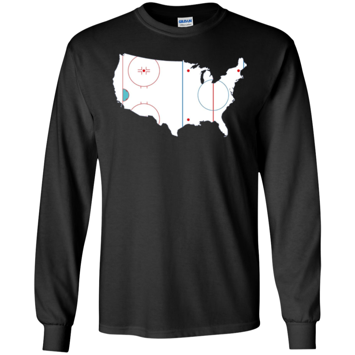 American Map Shirt Ice Hockey Rink Novelty Long Sleeve Tee