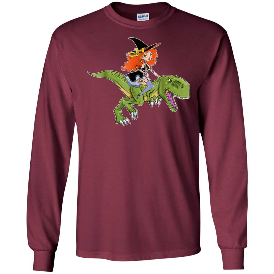 Witch Riding Dinosaur Halloween Costume Funny Gift Shirt